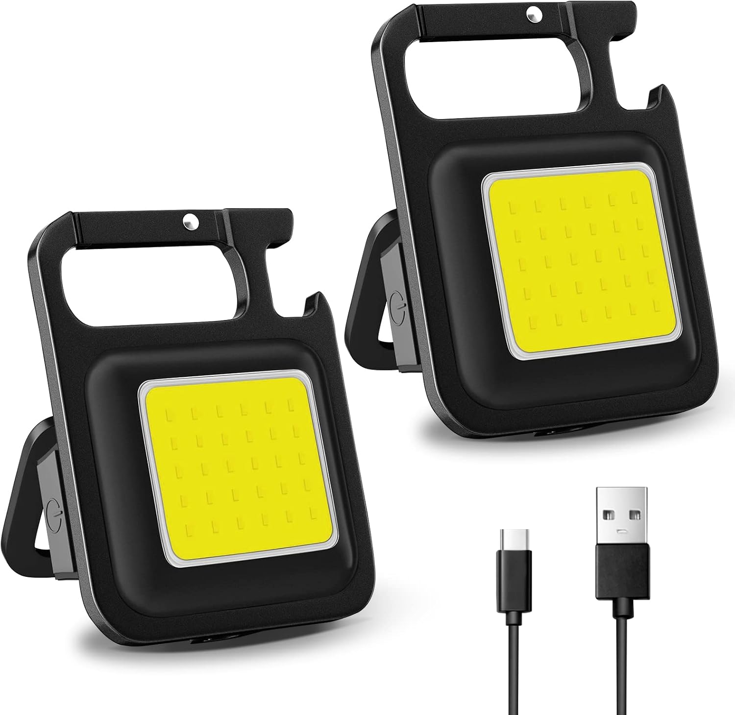 Mkitnvy 2 PCS Mini Lampe de Poche Rechargeable,Mini Lampe de Travail Portable 800 Lumen COB Lampe Porte Clé,avec Ouvre-Bouteille, pour Camping,Réparation