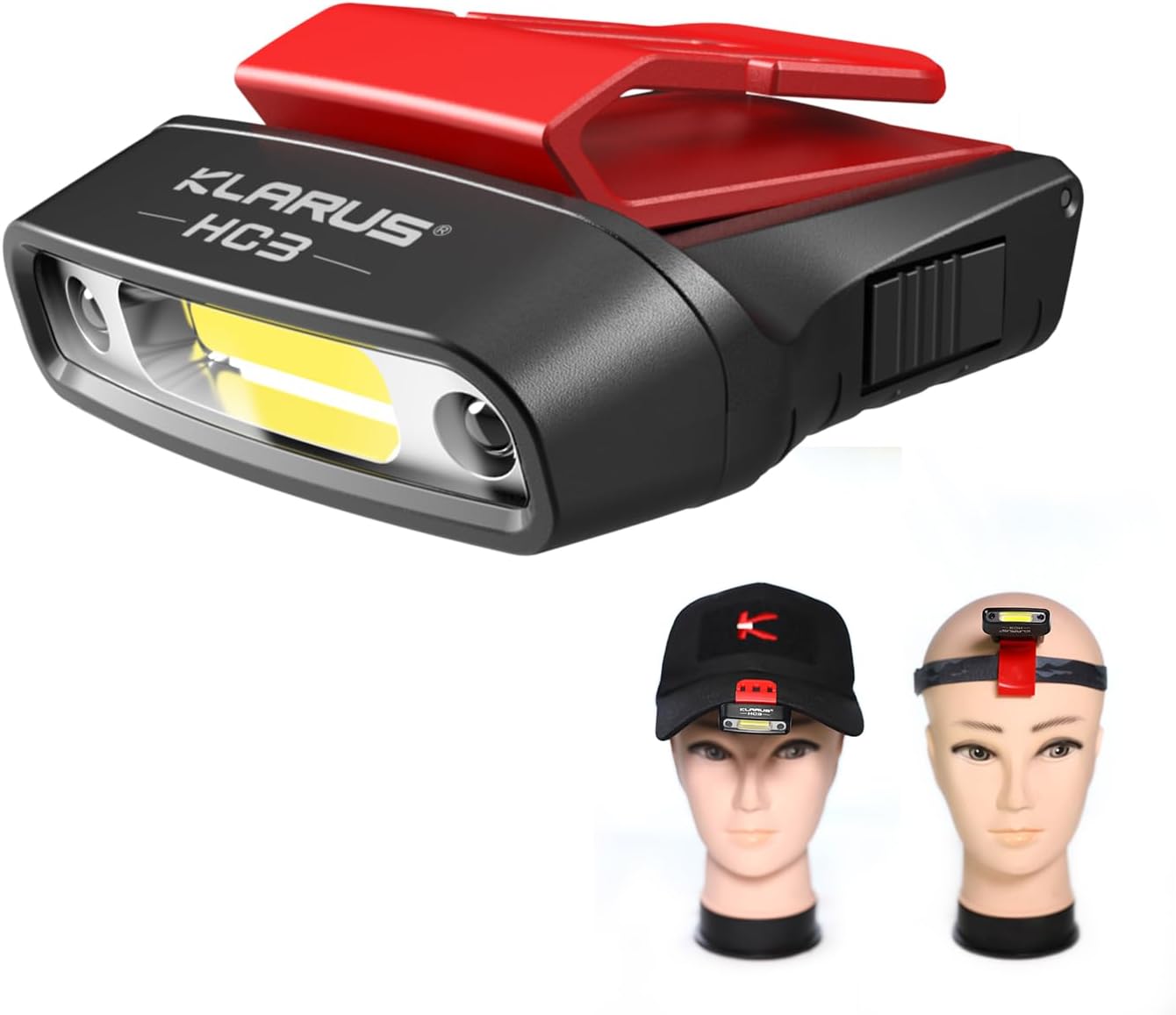 klarus HC3 Clip Rechargeable LED phare rotatif casquette à bille visière lumière mains libres avec lumière rouge pour la pêche en cours d'exécution Camping lecture travail
