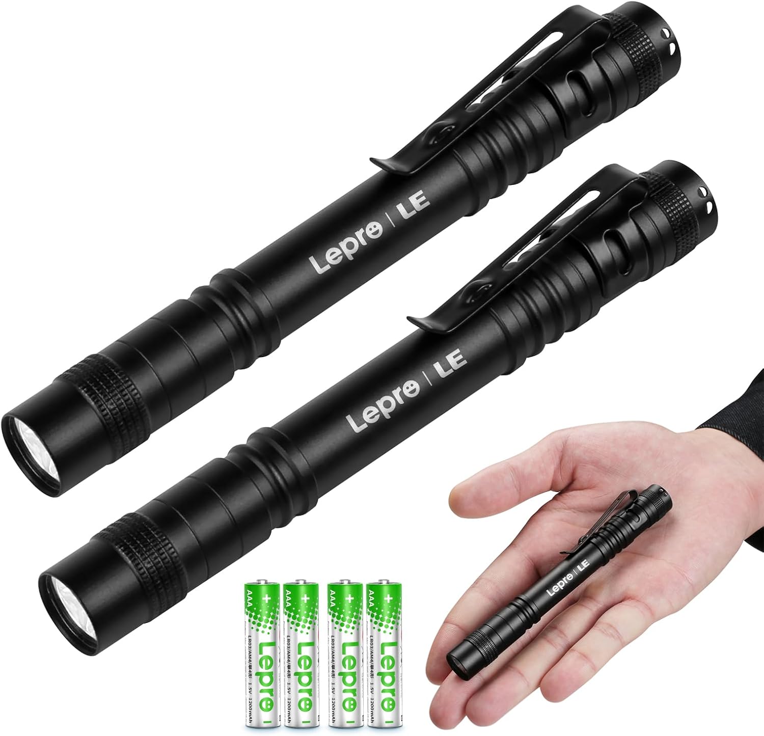 Lepro Lampe Torche, 3 Modes D’eclairage, Pile AAA Incluse, Vert, Lot de 2