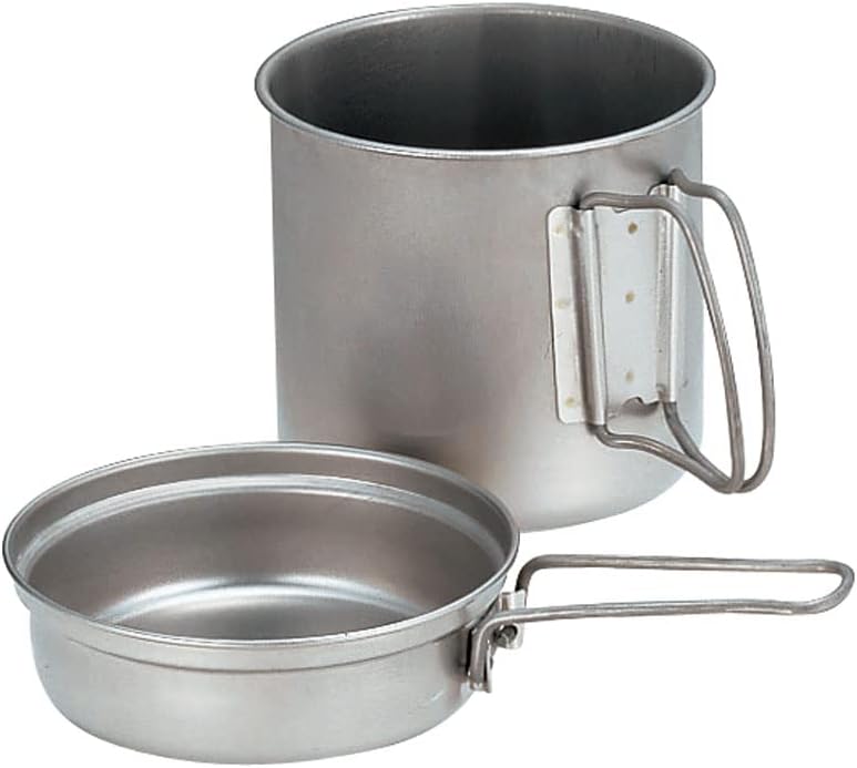 Snow Peak Trek Titanium Cookset, Ensemble de Cuisine de Camping Ultra léger empilable avec Casserole et Couvercle Convertible en poêle, poignées Pliables avec Sac de Transport en Maille, adapté pour