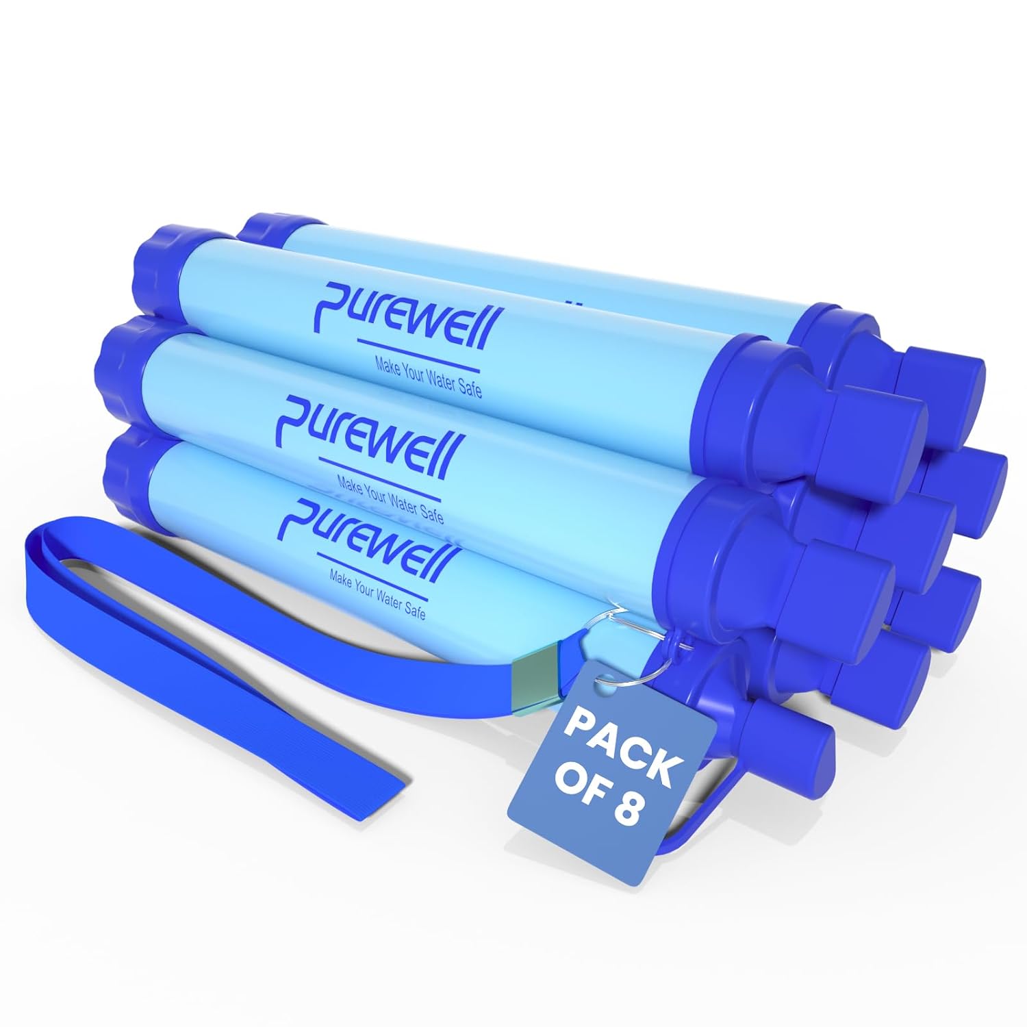 Purewell Paille Filtrante à Eau Survival - Filtre Portable 0.01 Micron Élimine 99.99% Bactéries - Avec Dragonne - Pour Randonnée Camping Urgence - Durée de Vie 1500L Sans BPA - Filtration Eau Potable