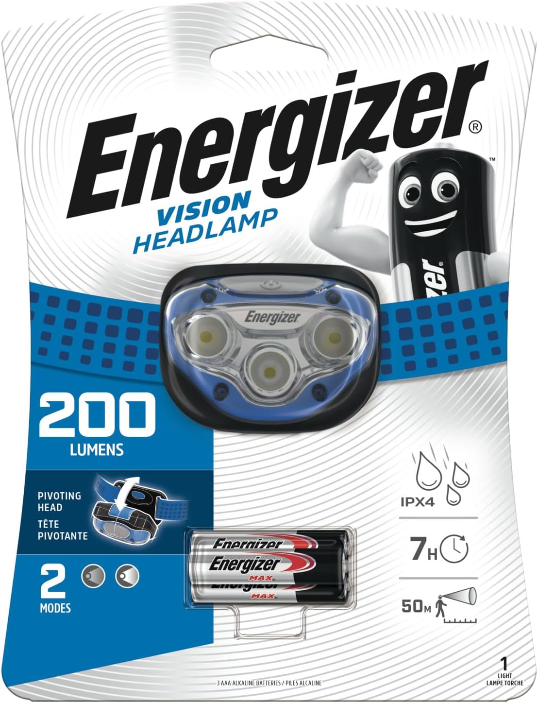 Energizer Lampe Frontale LED Vision, Bande Ajustable, Piles Incluses