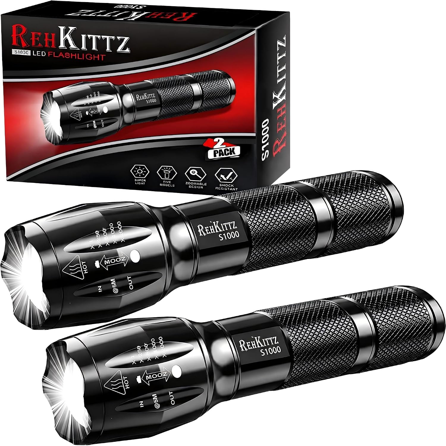 REHKITTZ Lampes Torches LED, [Lot de 2], 2000 Lumens, Ultra Puissantes