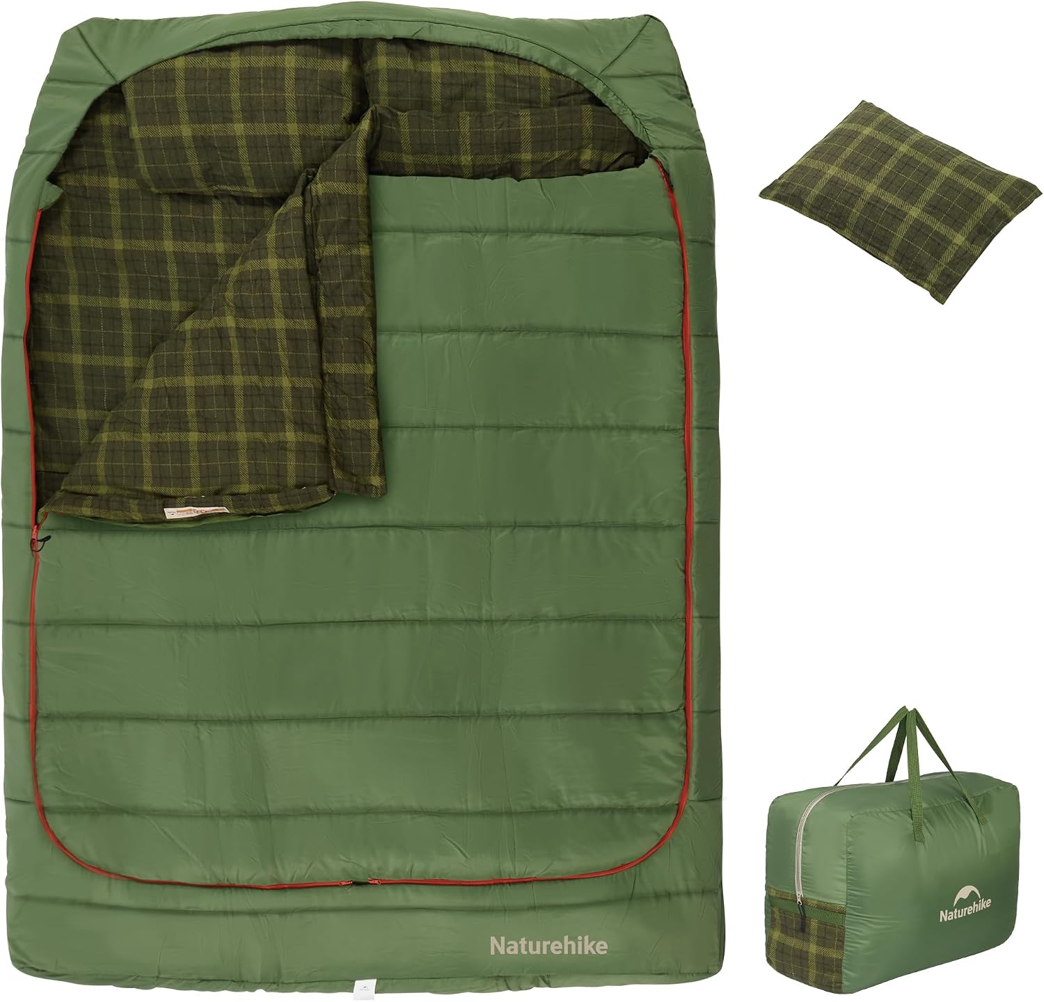Naturehike Gigoteuse Double avec Oreiller, Flanelle 0 Degrés, Convient pour Adultes, Couples Et Familles, Sac De Couchage Double Large, Convient pour Toutes Les Saisons, Camping, Randonnée