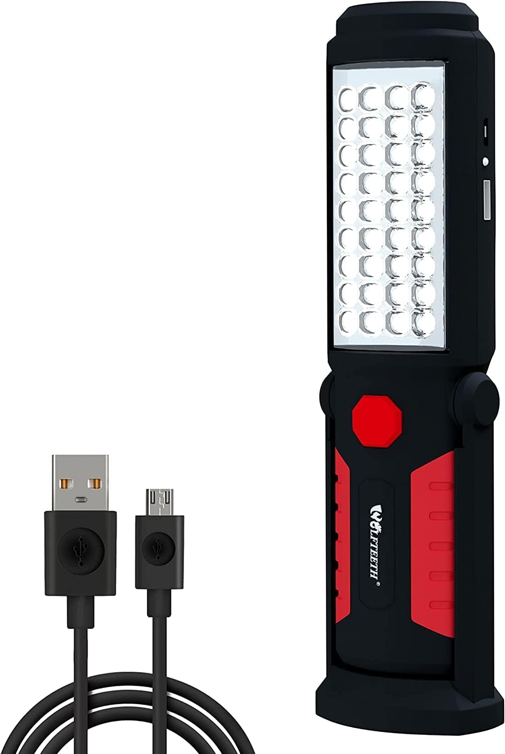 WOLFTEETH Lampe de Poche LED Rechargeable 2200mAh, 36+5 Lampes de Travail Ultra Puissante Camping Magnétiques Torche, Crochetà 360 Degrés, Base Magnétique à 270 Degrés pour Usage Domestique d'urgence