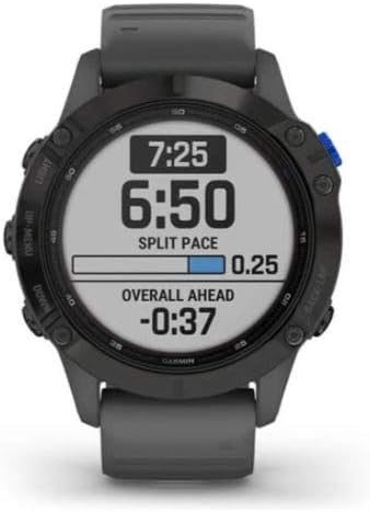 Garmin Fenix 6 Pro Solar Montre GPS Multisport avec capacités de Charge Solaire, fonctionnalités et données d'entraînement avancées, Noir avec Bracelet Gris Ardoise