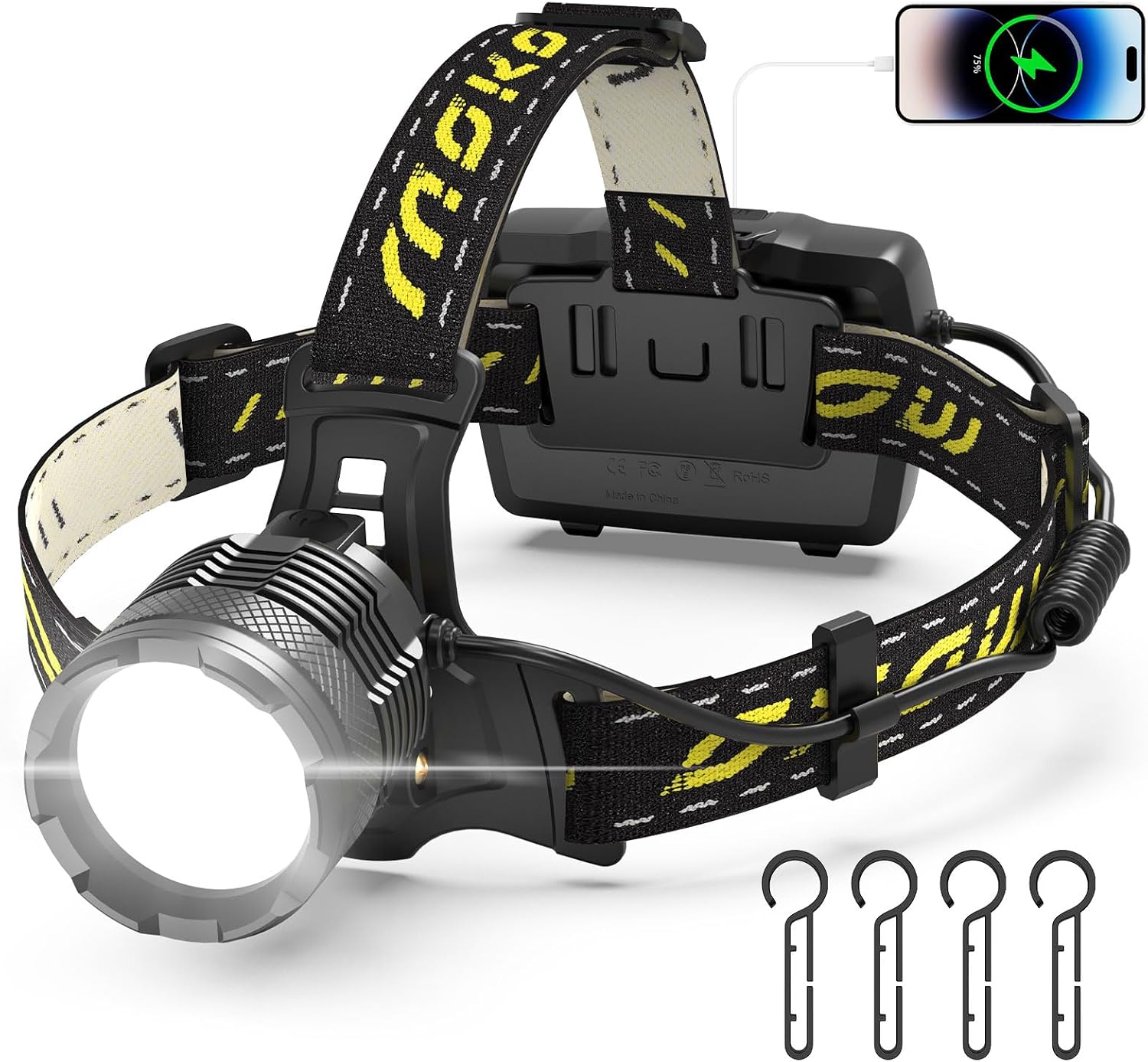 MoKo Lampe Frontale rechargeable 50000 lm, IP68, capteur
