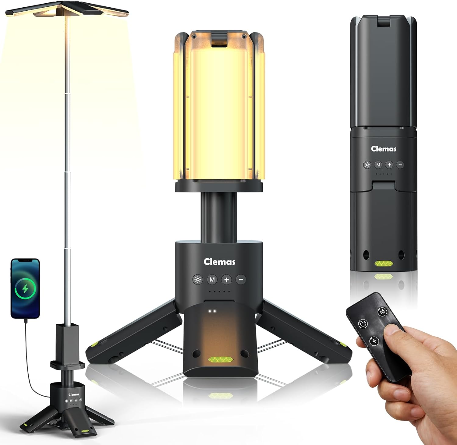 Clemas Lampe de camping télescopique rechargeable, batterie 14000 mAh, lampe de camping LED multifonction magnétique, éclairage de chantier sans fil, lampe de tente à intensité variable, alimentation