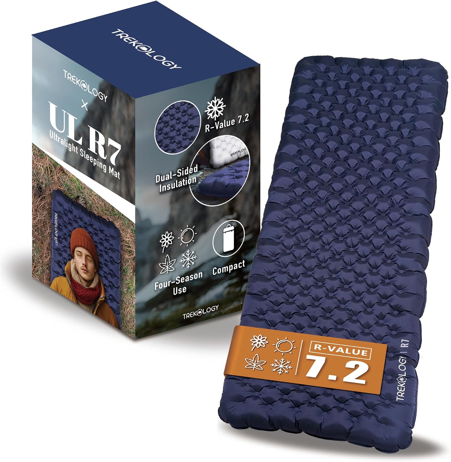 TREKOLOGY Matelas de Camping ultraléger, 10 cm d'épaisseur, Valeur R de 7,2, Toutes Saisons, Vert