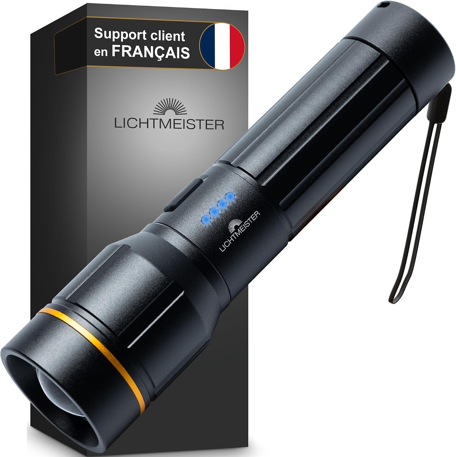 LICHTMEISTER® Lampe torche led ultra puissante (2000 lumens, batterie 5000 mAh) - Lampe torche LED rechargeable - Lampe de poche - Lampe LED rechargeable