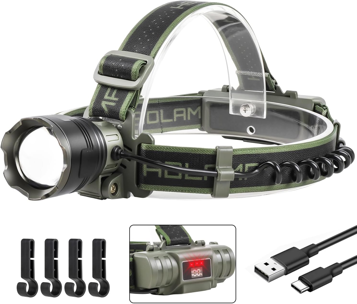 Lampe Frontale LED Ultra Puissante 90000 Lumens, Lampe Frontale Rechargeable avec 4 Modes et Avertissement Rouge, 5000mAh USB-C Lampe Torche Léger Étanche pour Camping Randonnée Pêche