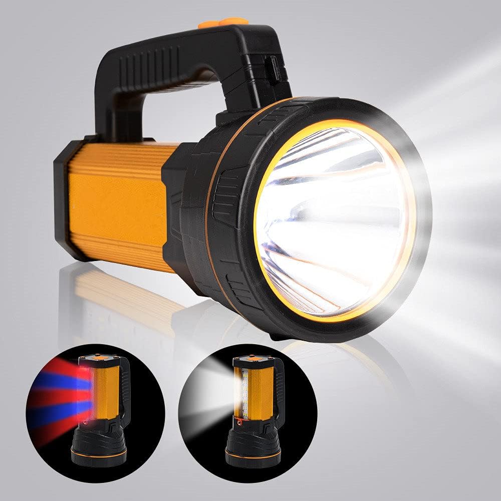 Lampe Torche Led Ultra Puissante USB C Rechargeable Grande batterie 10000mah,Lampe de Poche Longue Portée 800M Lumens élevés,Grosse Pile/Lanterne/Bretelle, pour la maison/plein air