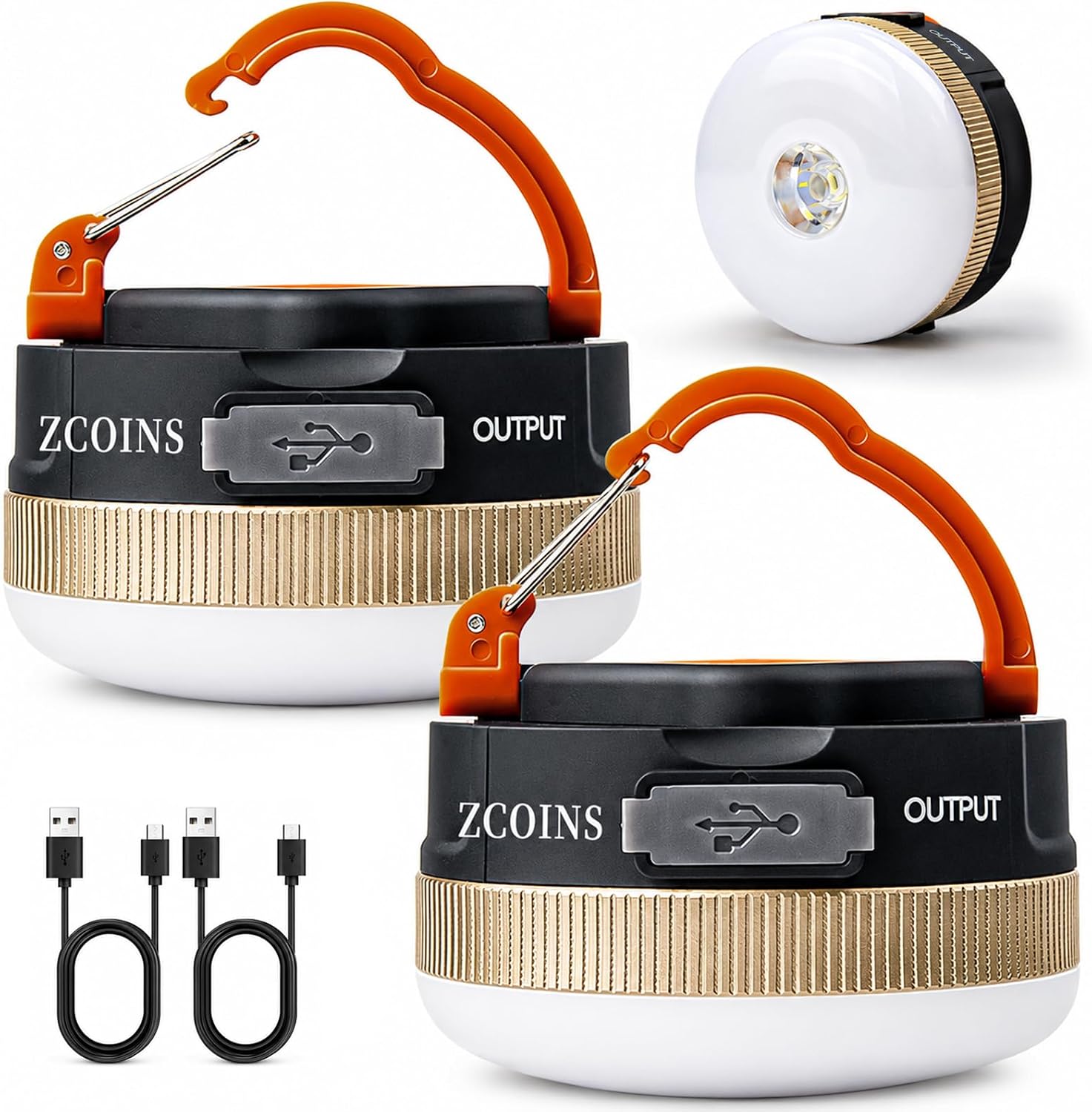 Lot de 2 lanternes de camping, lampe de tente LED rechargeable par USB avec base magnétique, 4 modes avec crochet, lanterne de camping étanche portable pour la randonnée, la pêche, les urgences