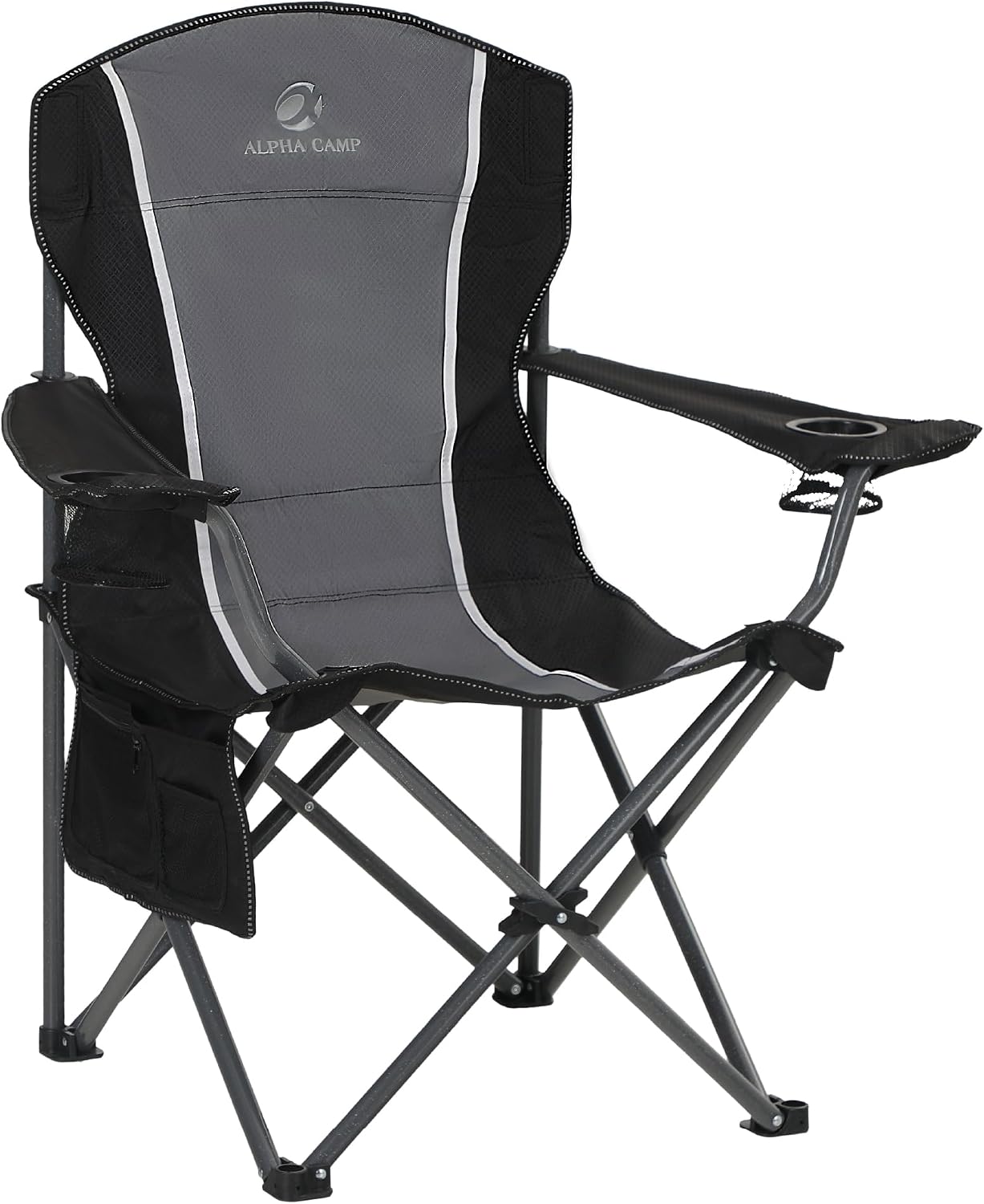 LET'S CAMP Chaise de Camping Pliable avec Porte-gobelets, Sacs de Rangement, Sac de Transport en Acier jusqu'à 160 kg, pour Le Camping, Les Voyages