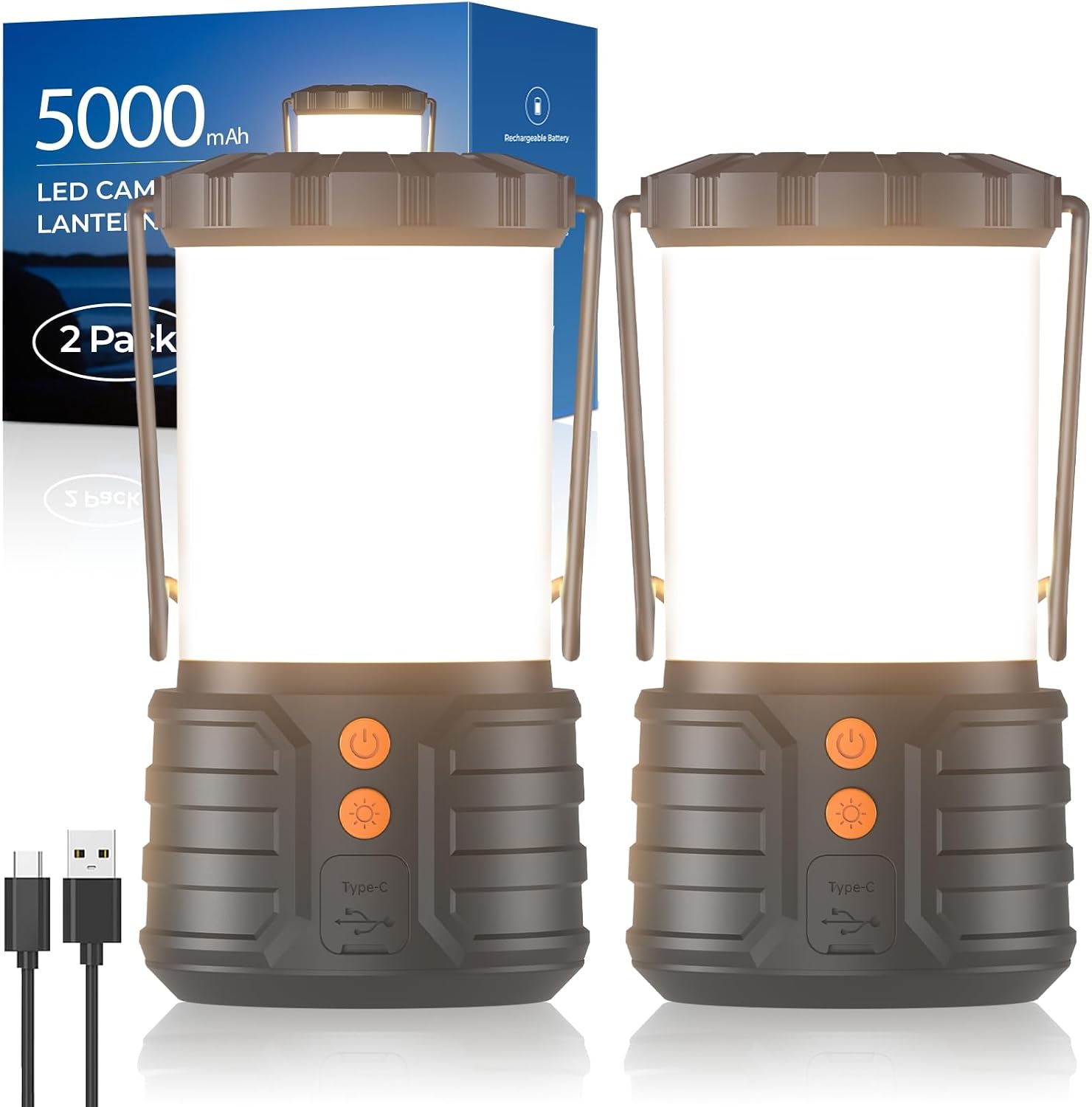 Lanterne Camping, Lanternes LED Rechargeables 5000mAh Lumière d'Urgence pour Pannes de Courant, 3 Couleurs, Portable Étanche IPX4 pour Tente de Camping Maison Exterieur ou Randonnée Ouragan