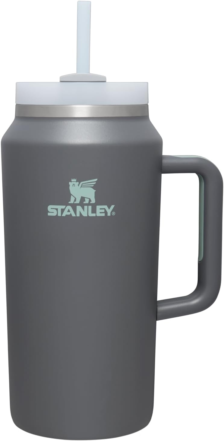 STANLEY Quencher H2.0 FlowState Gobelet isotherme en acier inoxydable avec couvercle et paille pour eau, thé glacé ou café (anthracite, 1,9 l)