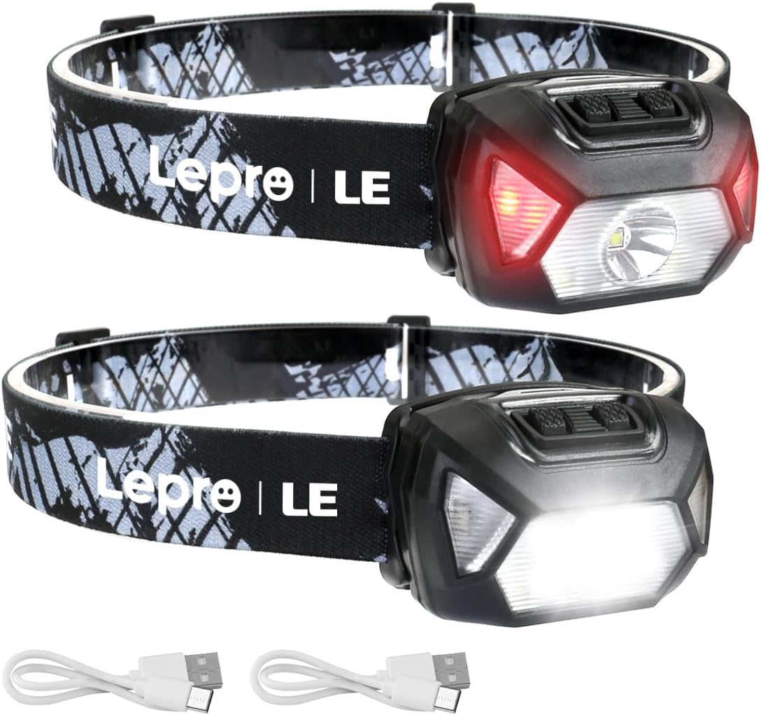 Lepro Lampe Frontale LED Rechargeable, 2000 Lux Super Lumineux 6 Modes 2Pcs
