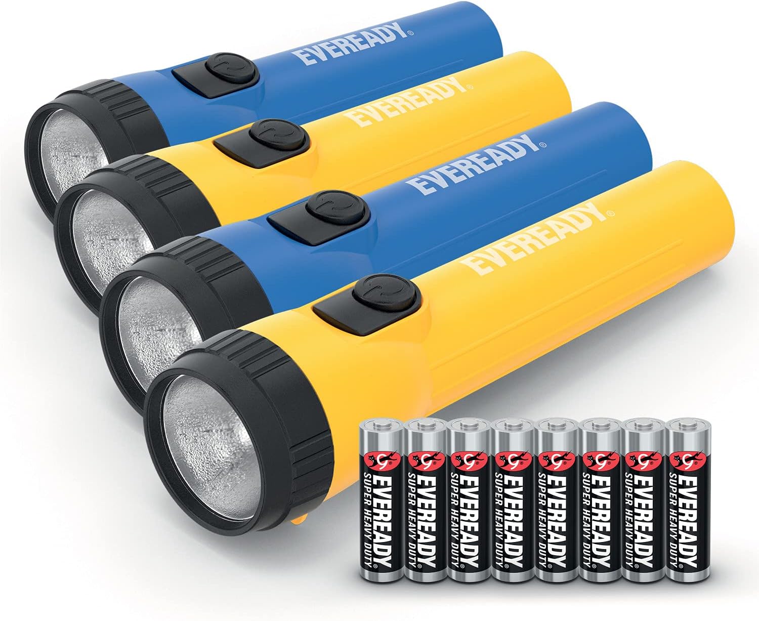 Energizer Eveready Torche LED Lot de 2, 4 Piles AA Incluses, Bleu/Jaune