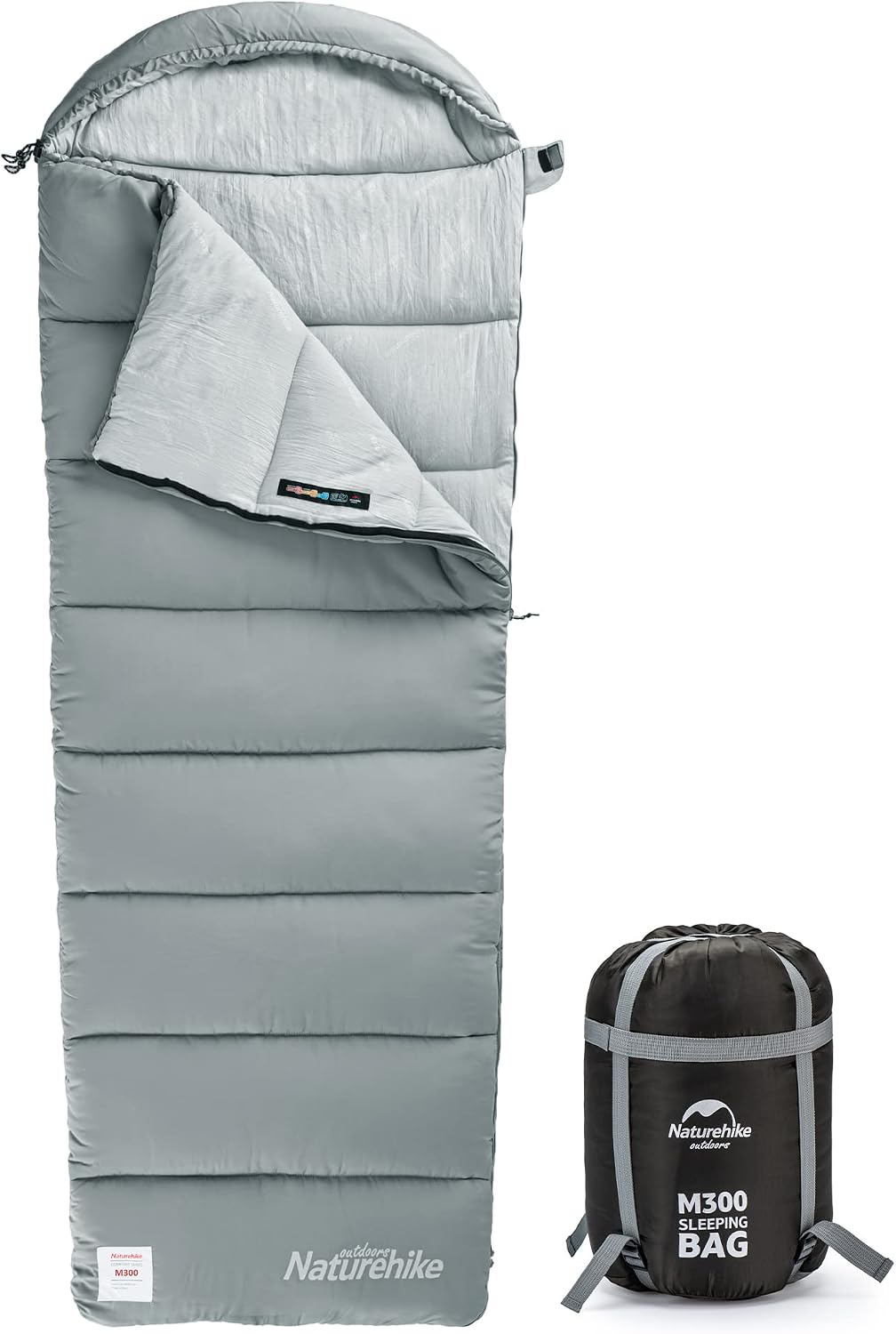 Naturehike Sac de Couchage À Capuche en Coton, 3 Saisons, Léger, Portable et Épissable, Rempli de Coton de Haute Qualité M180/M300, Adapté pour la Randonnée, Le Camping, L'alpinisme, en Intérieur