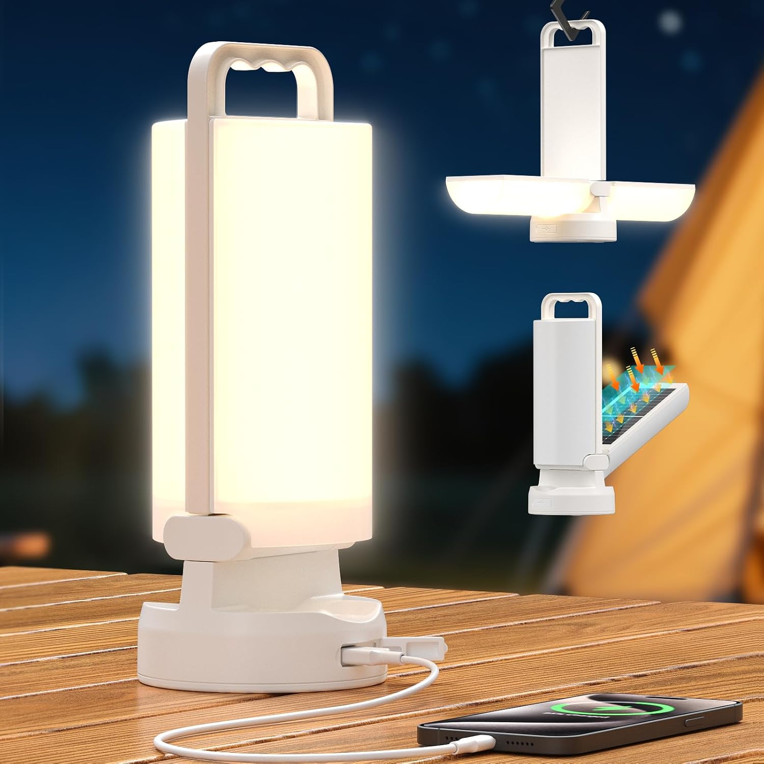 Eventek Lampe Camping Solaire 8000mAh, Lampe de Camping LED Pliable Ultra-lumineuse avec 3 Modes & Commande Tactile, IPX5 Lanterne Camping Rechargeable pour Tentes, Pannes Courant, Randonnée, Urgences