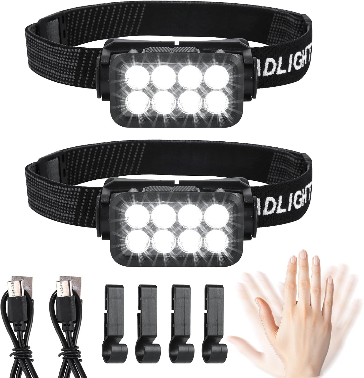 Lot de 2 lampes frontales LED rechargeables 2500 lumens IPX6 étanches