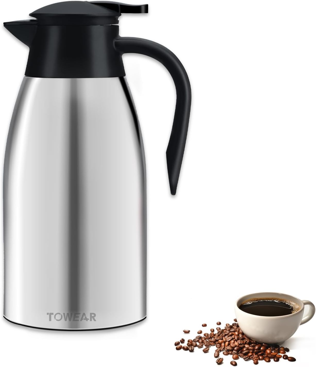 Pichet Isotherme 2L Thermos café 304 Acier Inoxydable Double-Wall Vacuum Isolé thermos 2L avec Poignée et Bec Café Pot Thermos pour Eau Chaud au Bureau Hôtel et Restaurant (Noir)