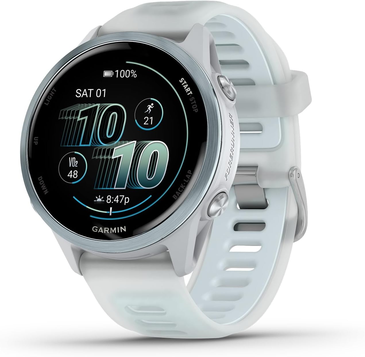 Garmin® Forerunner® 570 Montre Intelligente GPS avancée de Course et de Triathlon, écran AMOLED, Fonctions d'entraînement et de récupération, Aluminium Gris Ardoise avec Bracelet Noir translucide