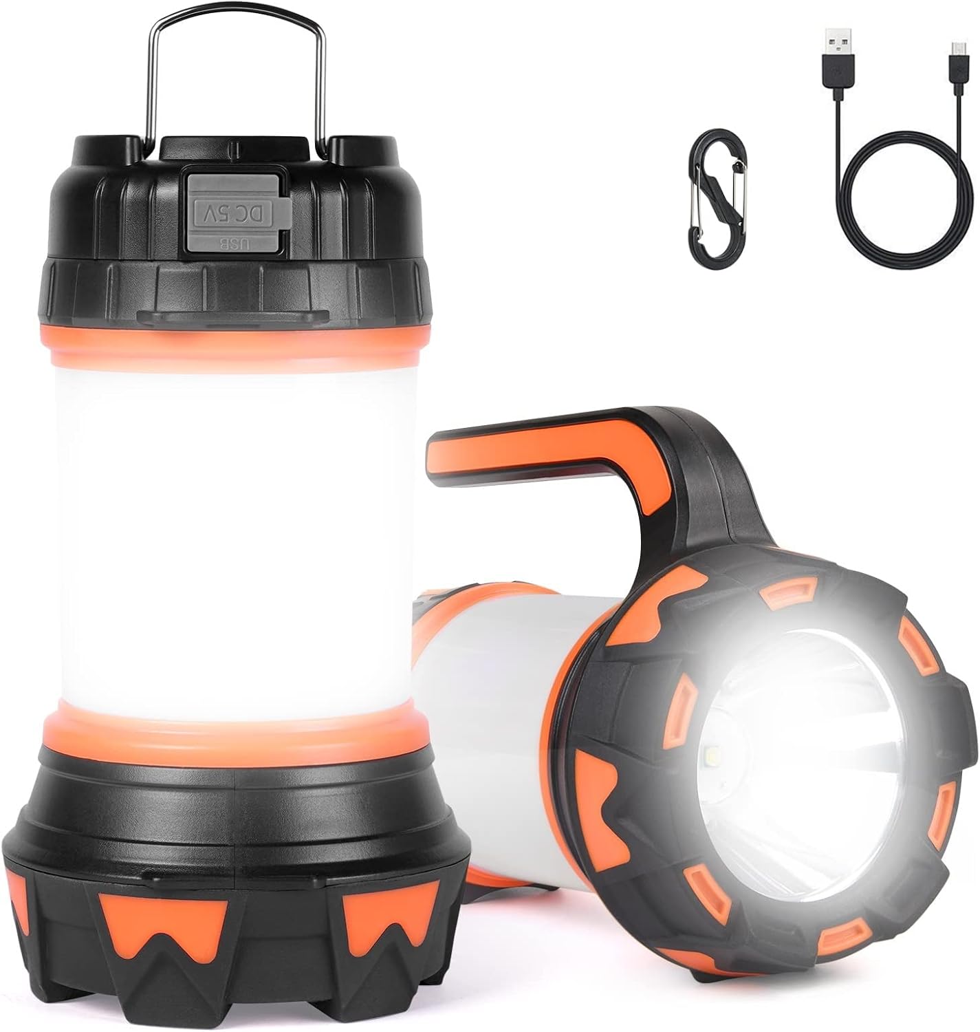 flintronic Lanterne LED Rechargeable, 1000 Lumens 4000mAh Lampe Camping 360°, Lampe Led Rechargeable Projecteur Portable, Ultra Puissante, Lampe de Camping 6 Modes, Câble USB Inclus, IPX4 Étanche
