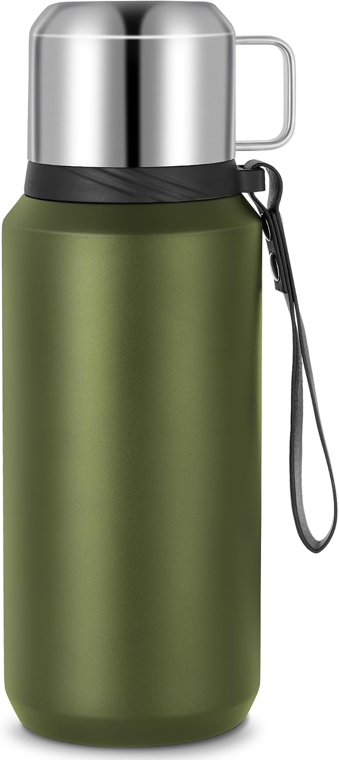Thermos Isotherme, Gourde Isotherme en Acier Inoxydable de 800ml, Etanche de Voyage pour Thé, Mug Isotherme sans BPA pour Travail, Ecole, Randonnée (Vert)