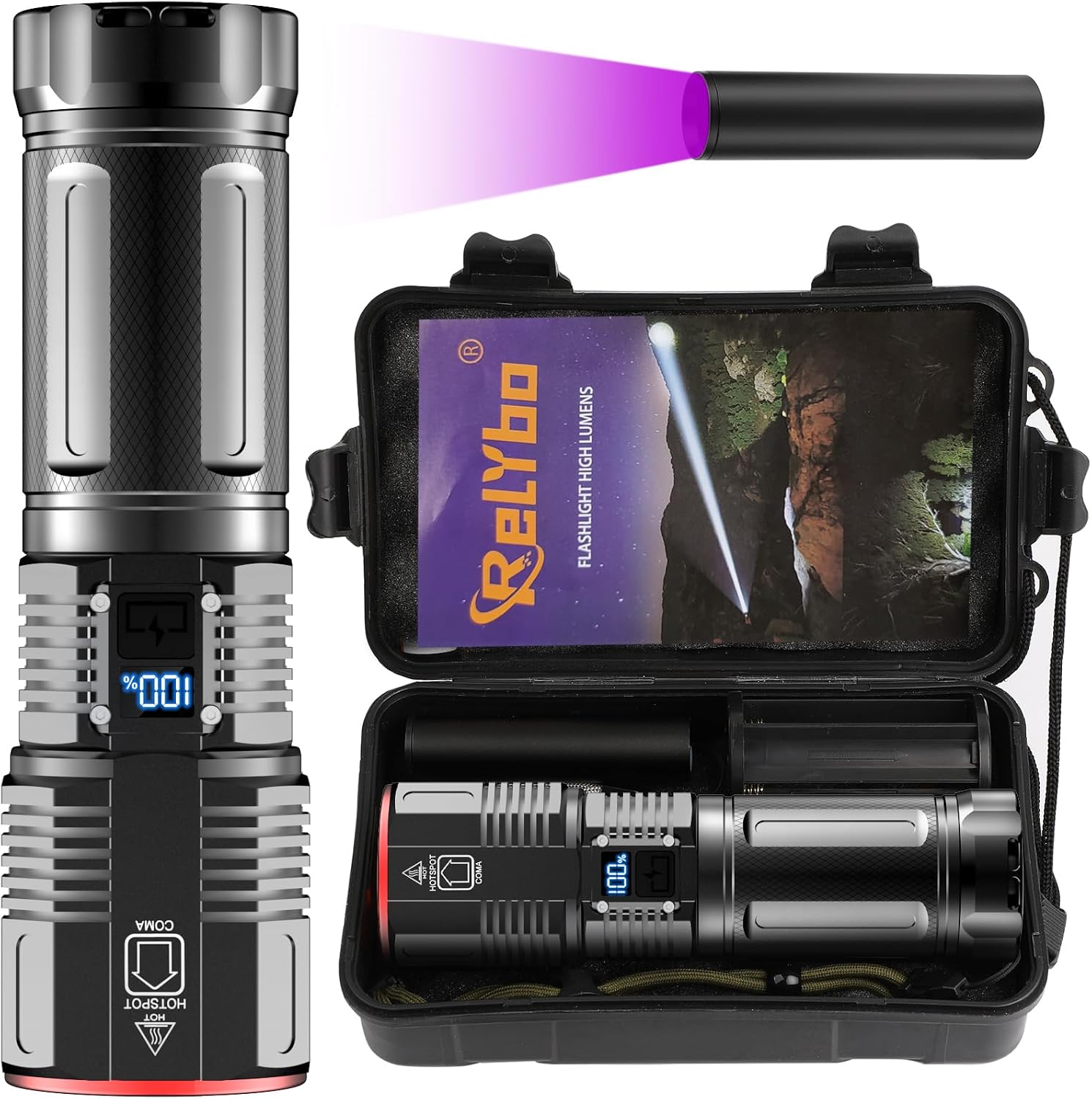 Relybo 1000000 Lumen Lampe Torche LED Ultra Puissante Puissance Progressive