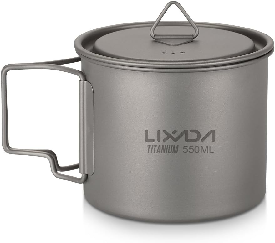 Lixada Pot de camping portable en titane Avec poignée pliante 300 ml, 350 ml, 420 ml, 550 ml, 650 ml, 750 ml, 900 ml, 1600 ml, ., Volume : 550 ml