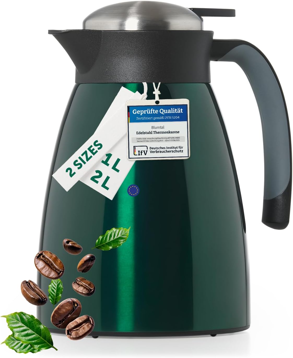 Blumtal Thermos 2l - Thermos Cafe Isotherme sans BPA avec Fermeture Quick Tip - Thermos café Anti-Fuite pour Une Isolation de Longue durée - Acier Inoxydable