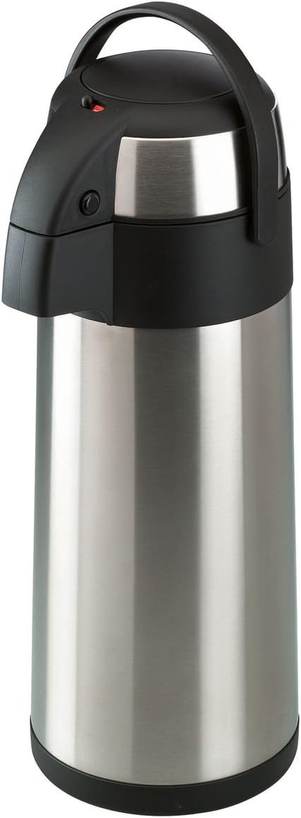 axentia Bouteille Isotherme à Pompe en Acier Inoxydable, Pichet à Pompe Double Paroi avec Poignée, Capacité d’env. 5L, env. Ø 17 x 43,5 cm, Argenté/Noir