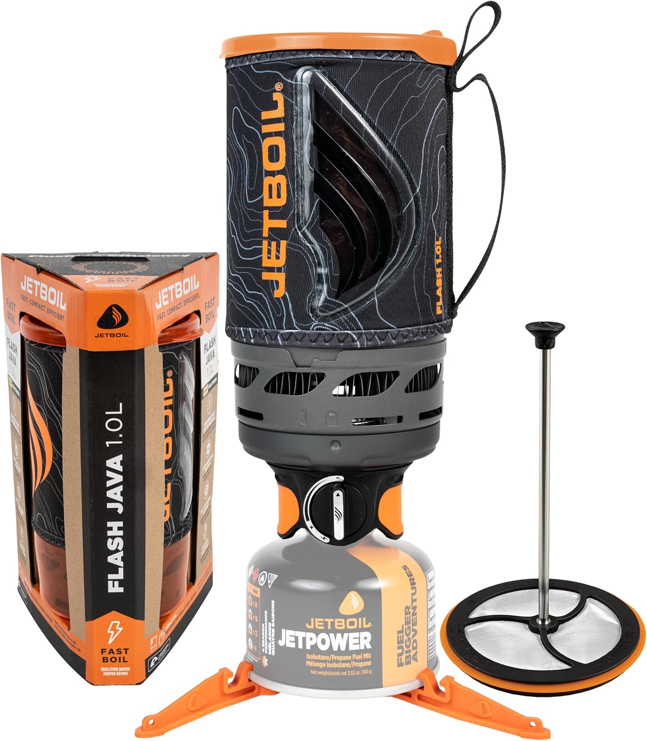 Jetboil Flash Réchaud portable à ébullition rapide avec presse française en silicone et allumage automatique pour camping et randonnée, brûleur au propane/isobutane avec tasse de cuisson, nouveau pour