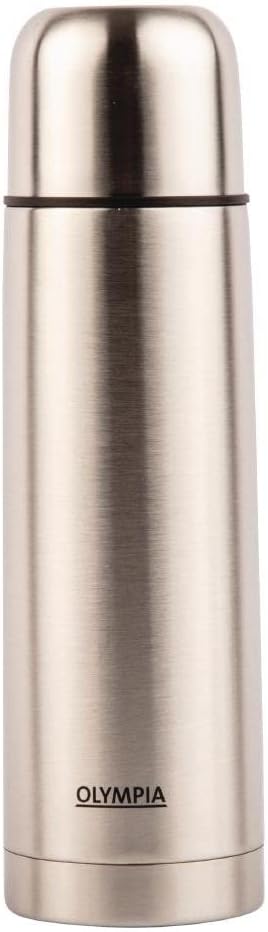 Olympia Bouteille Isotherme en Acier Inoxydable 1 Litre/35 oz, Argenté, Dimensions: 320(H) x 84(Ø)mm, Couvercle Faisant Office de Tasse, Couvercle Verrouillable Anti-Fuite, CN696