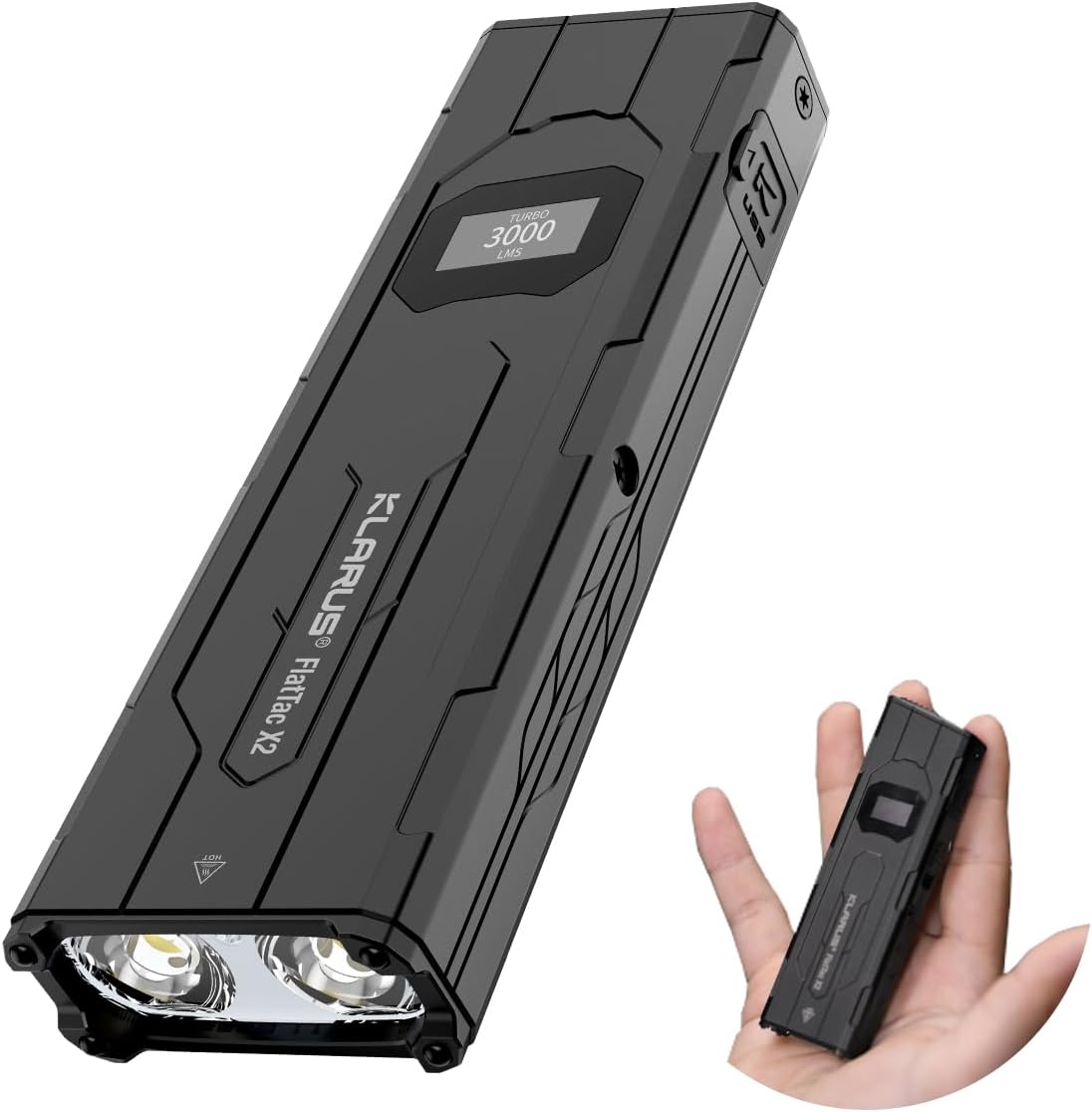 KLARUS X2 Lampe torche tactique EDC ultra-fine, 3000 lumens, compacte et puissante, avec double interrupteur, écran OLED et étanchéité IPX6. Idéale pour l'extérieur，les missions