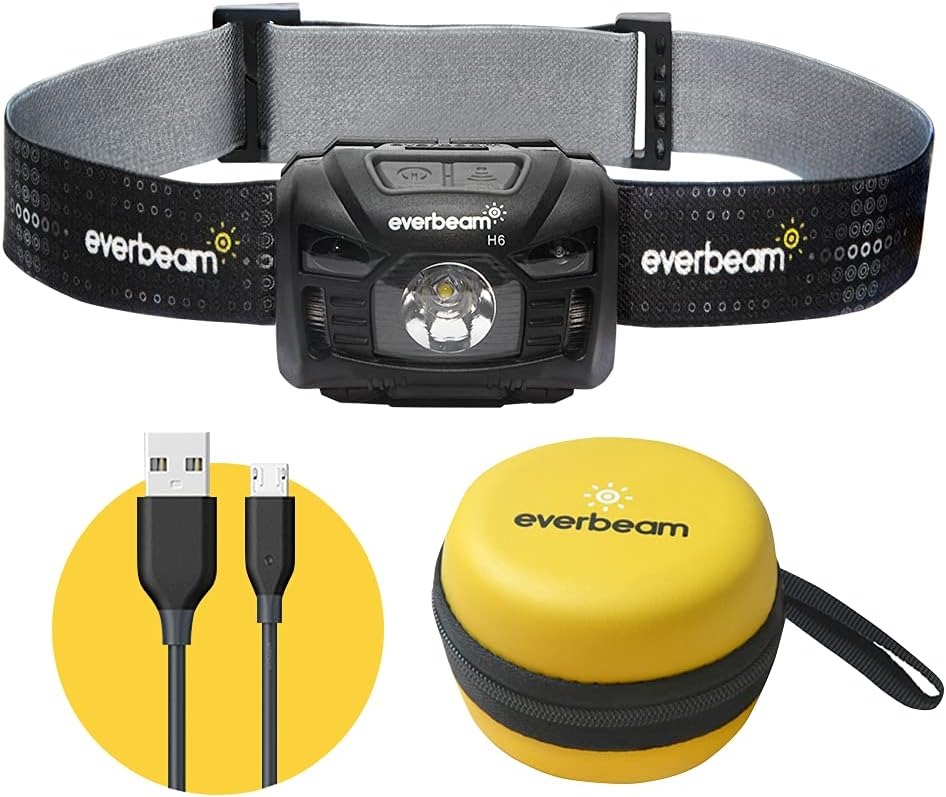 Everbeam H6 Switch LED Lampe frontale, batterie rechargeable 1200mAh / 3 piles AAA, détecteur de mouvement, 680 lumens ultra lumineux, autonomie de 45 heures, lampe frontale USB, étanche