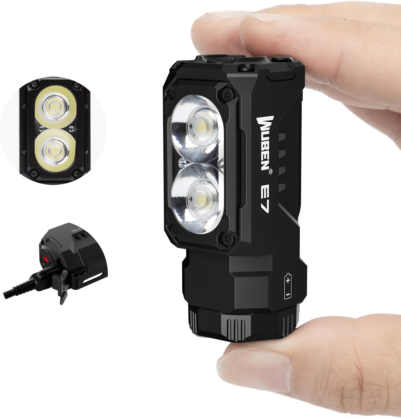 WUBEN E7 EDC Lampe de poche rechargeable 1800 lumens, petite lampe de poche super lumineuse, 6 modes, lampe torche étanche IP68 intégrée pour les urgences, le camping