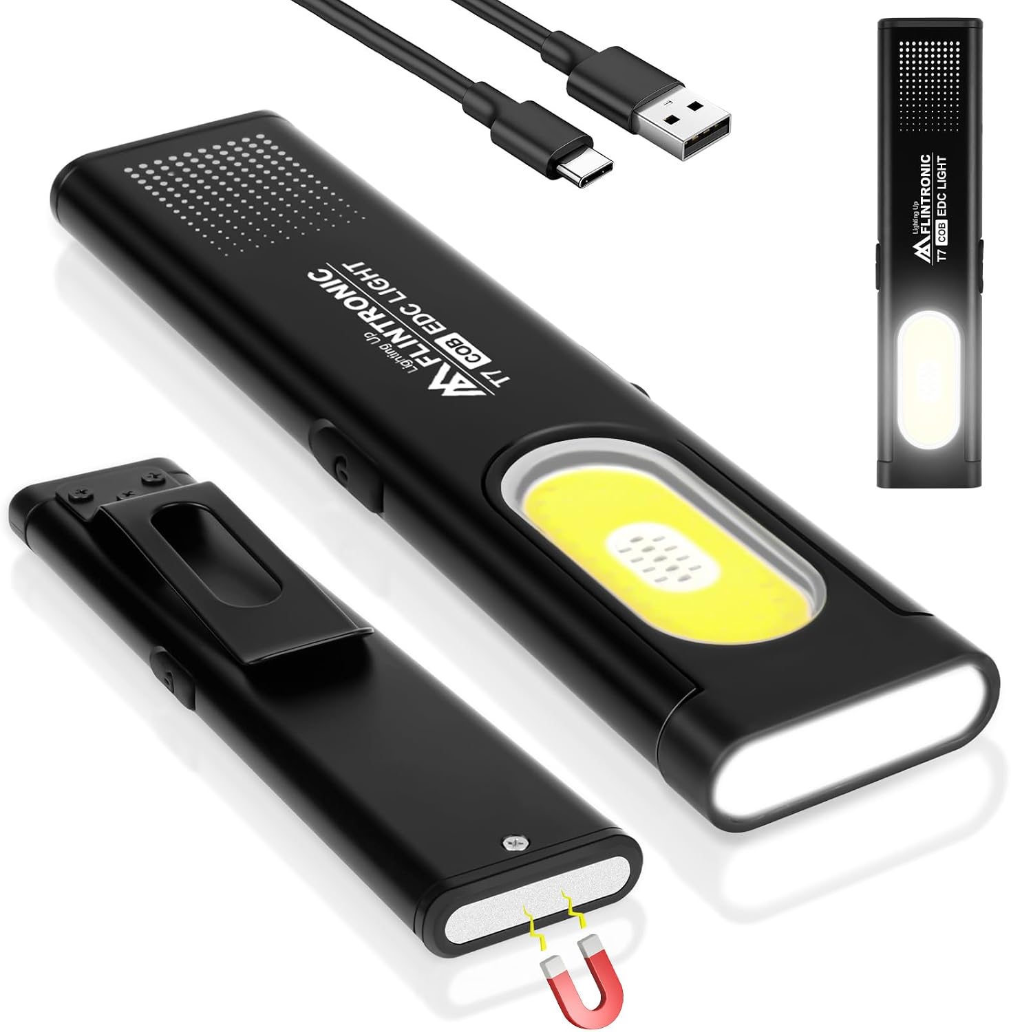 Flintronic Mini Lampe Torche, 450 Lumens Cob Lampe de Travail Rechargeable