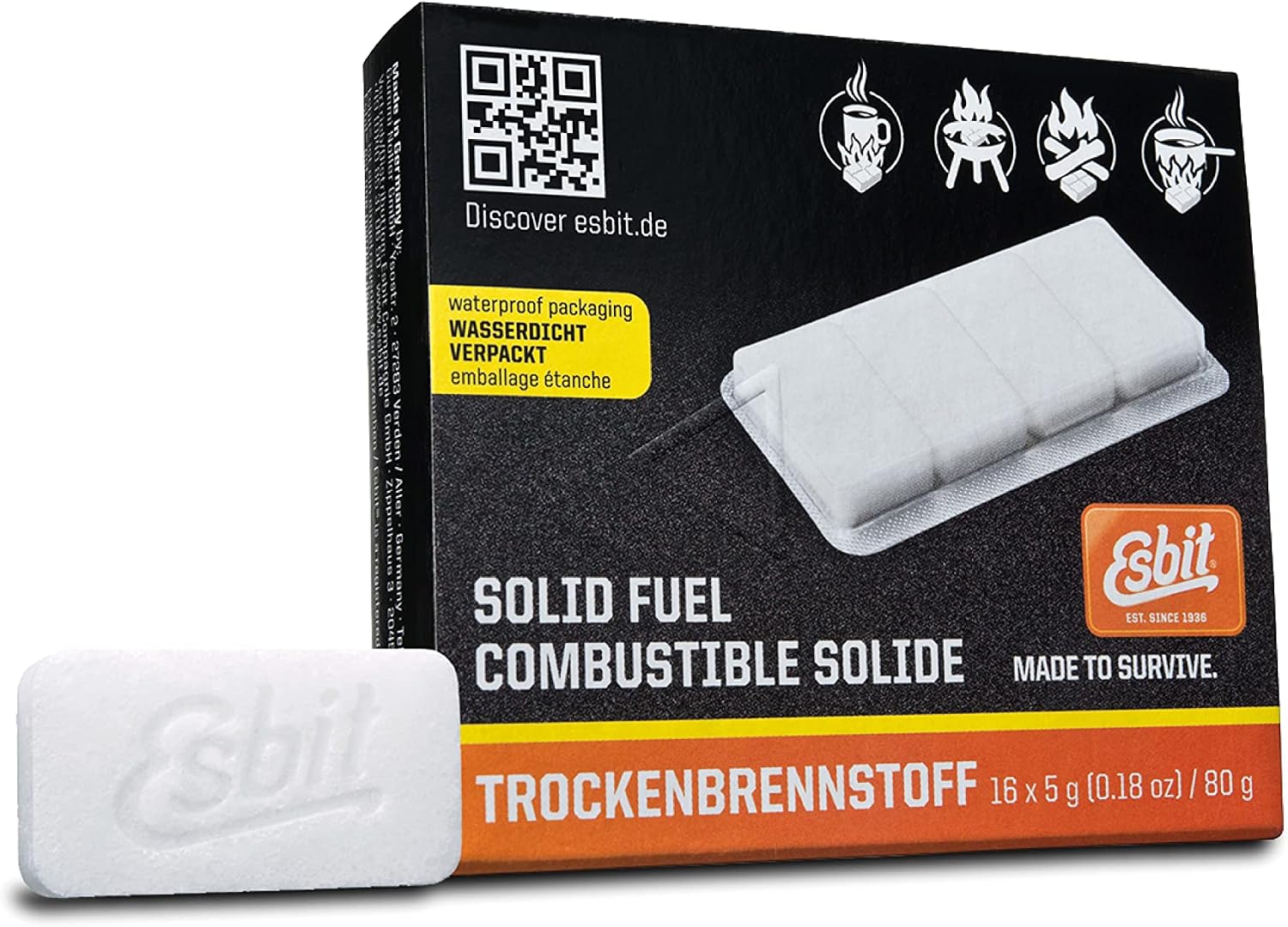 Esbit Tablettes de combustible sec 5 g pour la cuisson ou comme allume-barbecue.
