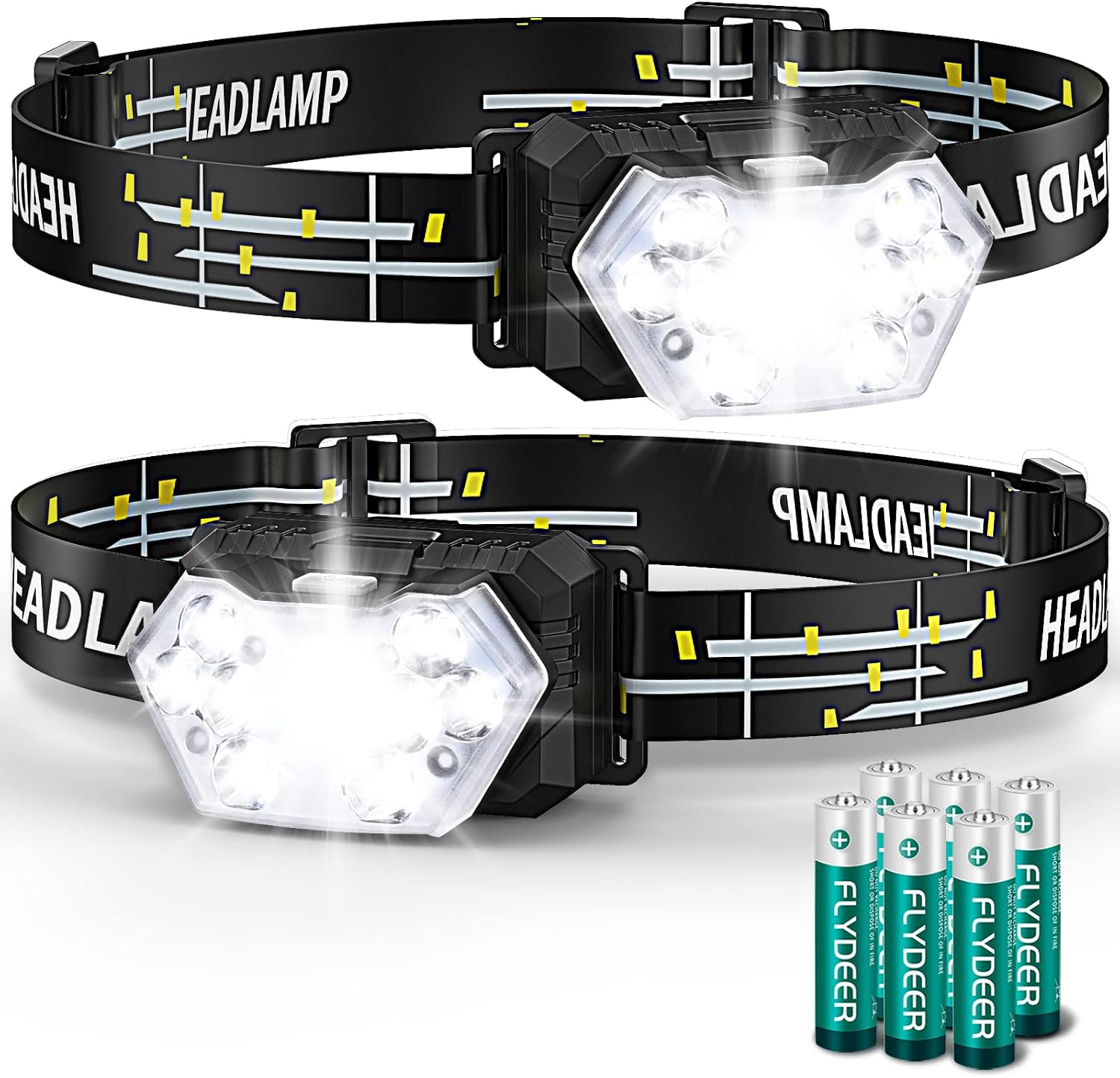 Lampe Frontale à Piles LED 2 Pièces, 2000 Lumens Torche Frontale